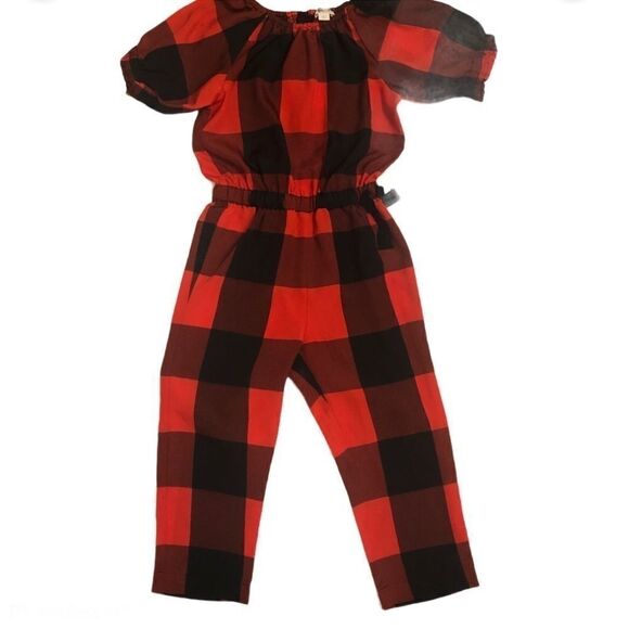 J Crew girls Crewcuts Red Buffalo Plaid one piece Jumper jumpsuit romper 5 - Picture 2 of 13